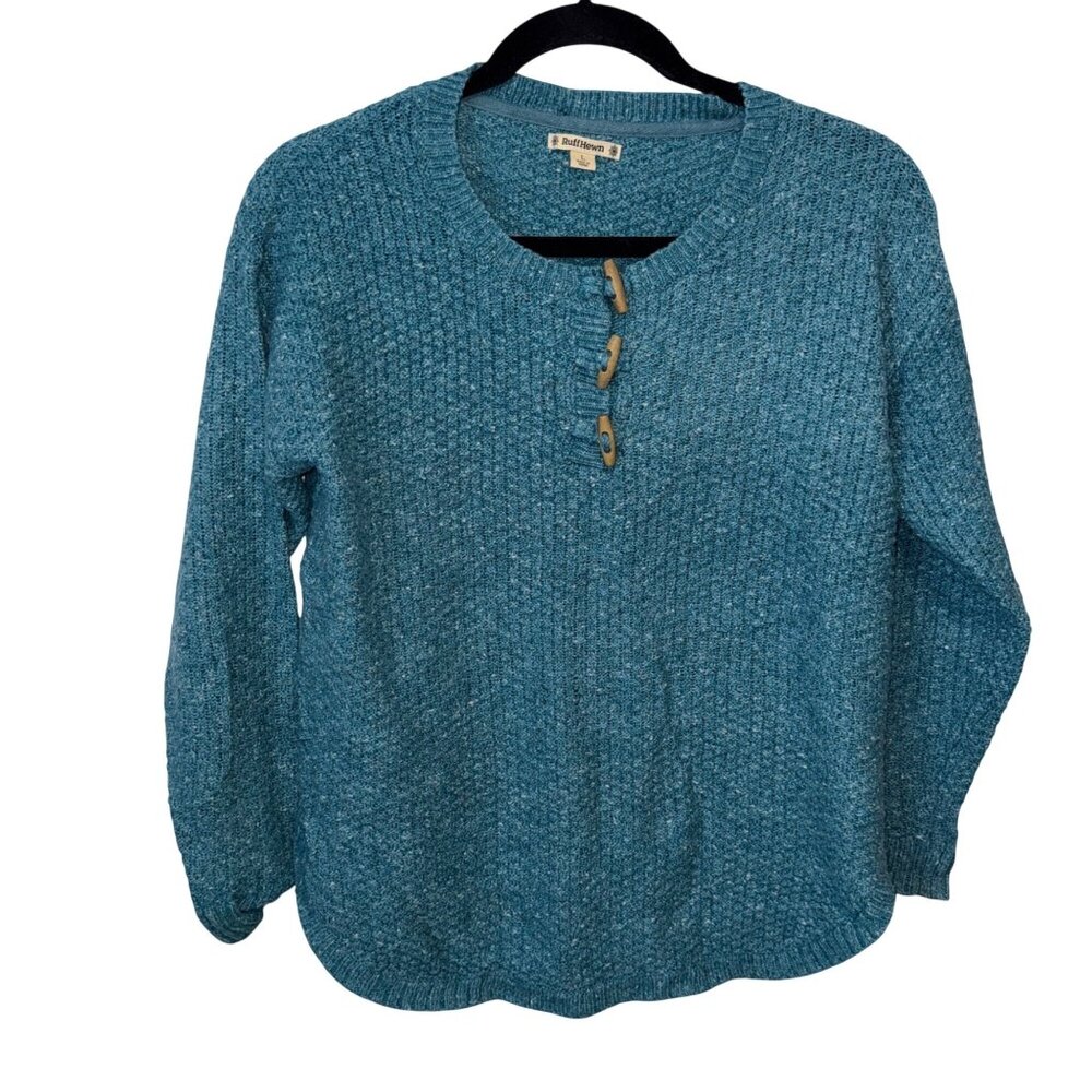 Ruff Hewn Womens Blue Ribbed Knit Sweater With Wooden Button Accents Size Large